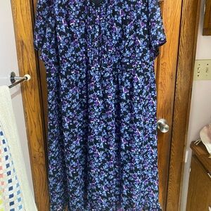 Woman Within Black Maxi Dress with Blue & Purple Floral Print